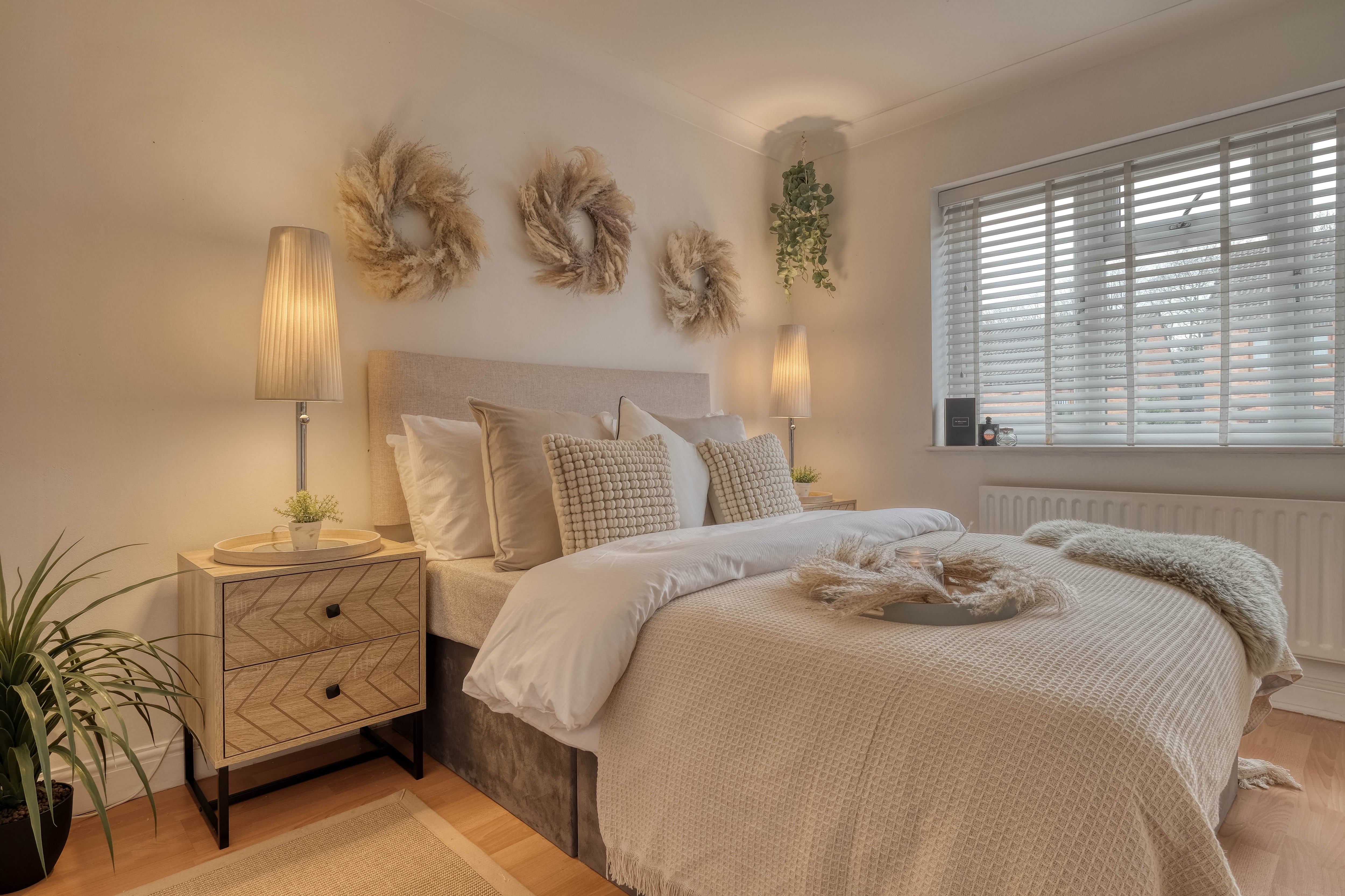 Home staging bedroom with neutral tones